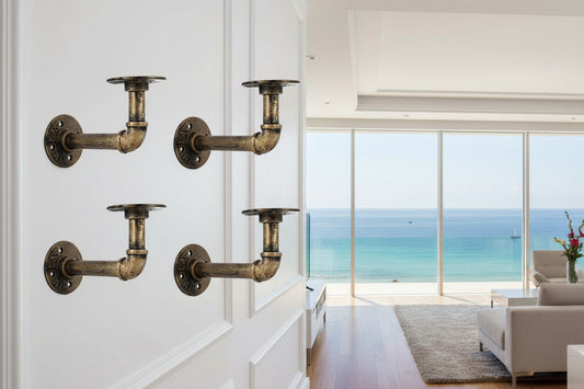 4PCS Pipe Floating Shelf Bracket Industrial Pipe Shelf Bracket Mounting Bracket Storage Racks Decor Bronze