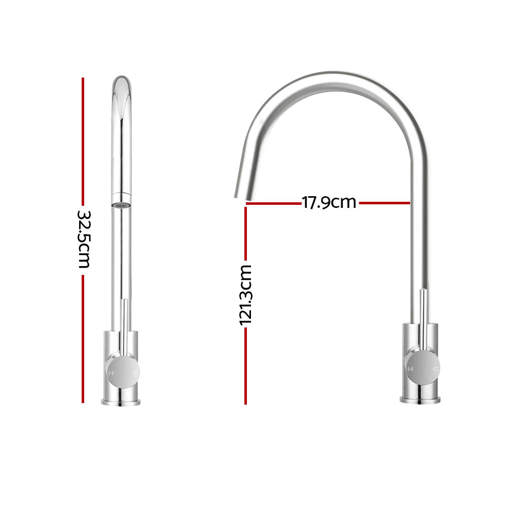 Kitchen Mixer Tap Mixer Round Sink Faucet Basin Laundry Chrome