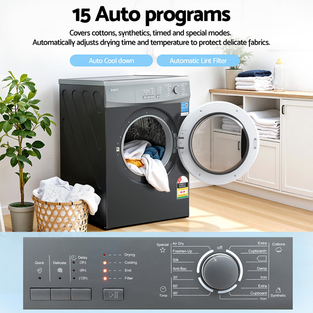 7kg Tumble Dryer Vented 15 Auto Programs - Grey