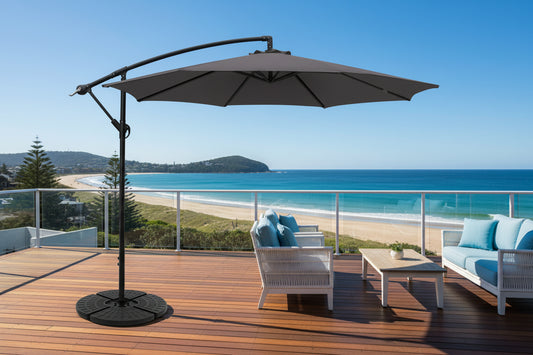 Outdoor Umbrella with Beach Background