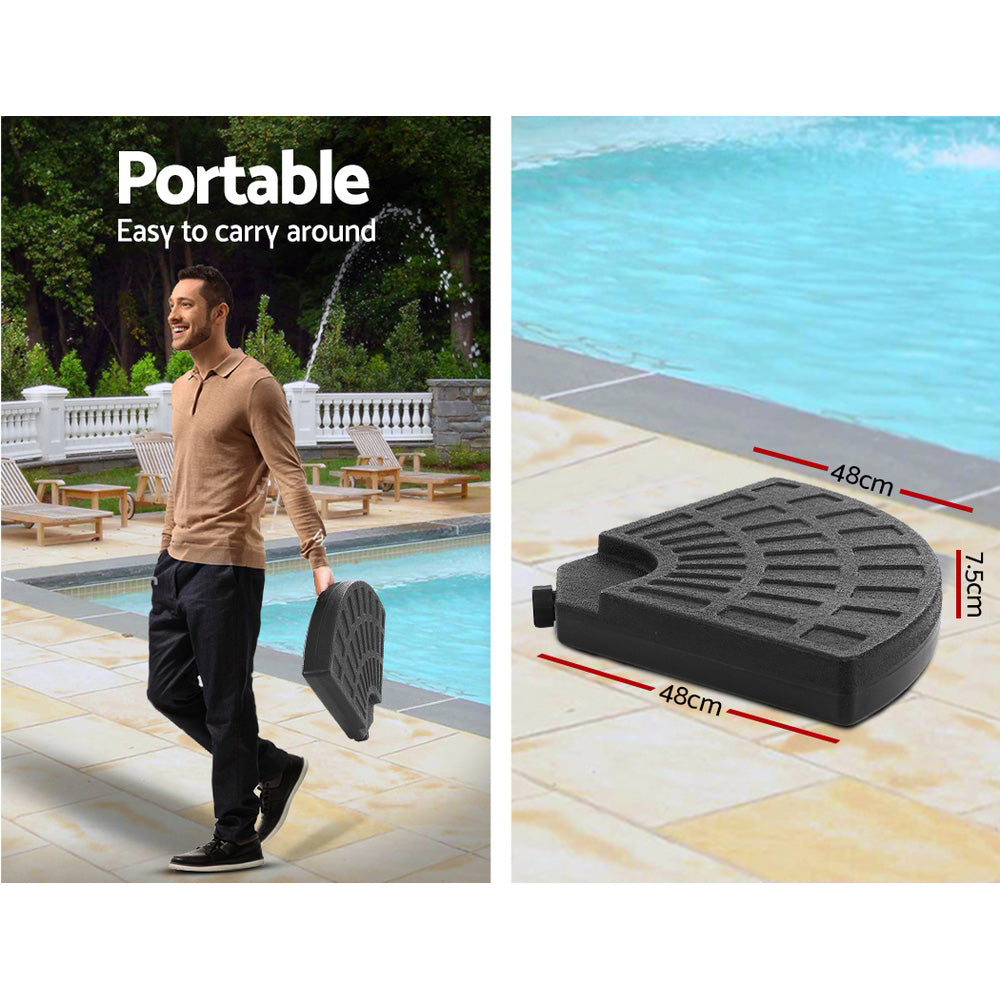 Portable mat being carried by a person near a pool with measurements shown.