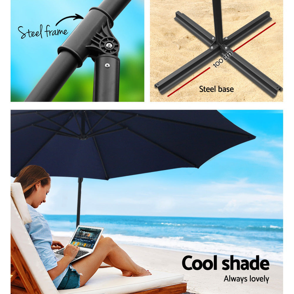 3m Outdoor Umbrella w/Base Cantilever Beach Garden Patio Navy