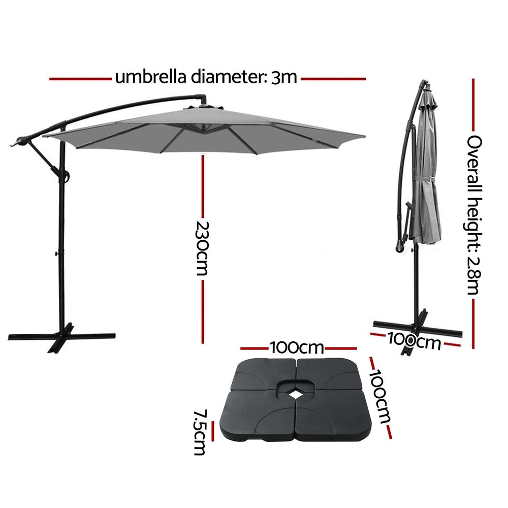 Umbrella Outdoor Umbrellas Cantilever Sun Stand UV Garden Base Grey 3M