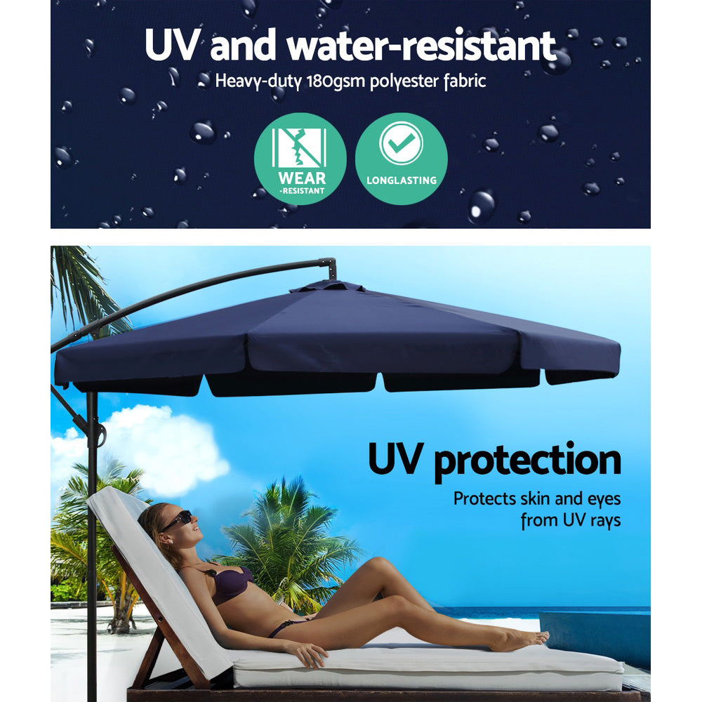 3m Outdoor Umbrella w/Base Cantilever Garden Patio Beach Navy