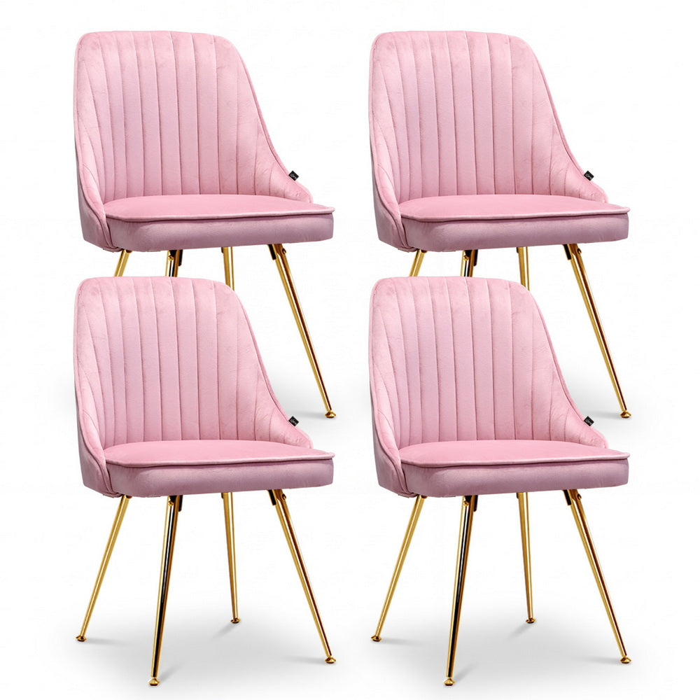 Set of 4 Pink Velvet Channel Tufted Dining Chairs