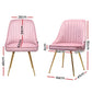 Set of 4 Pink Velvet Channel Tufted Dining Chairs
