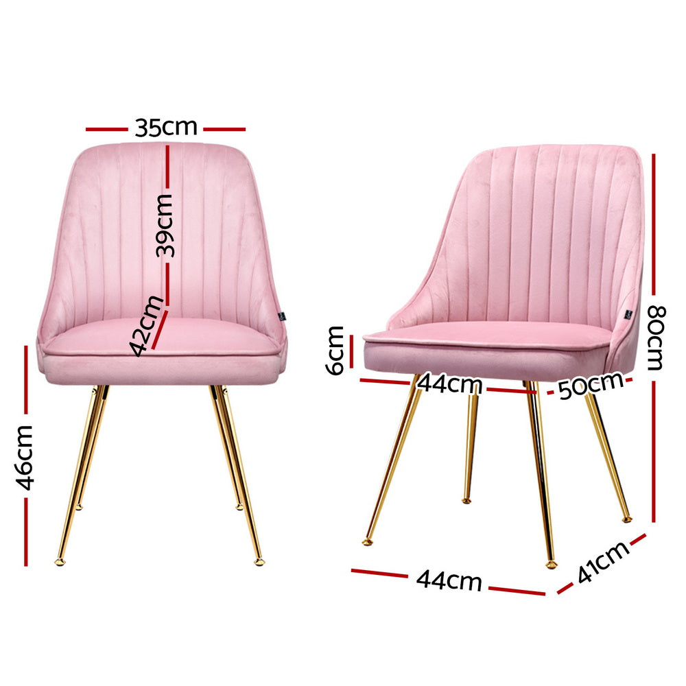 Set of 4 Pink Velvet Channel Tufted Dining Chairs