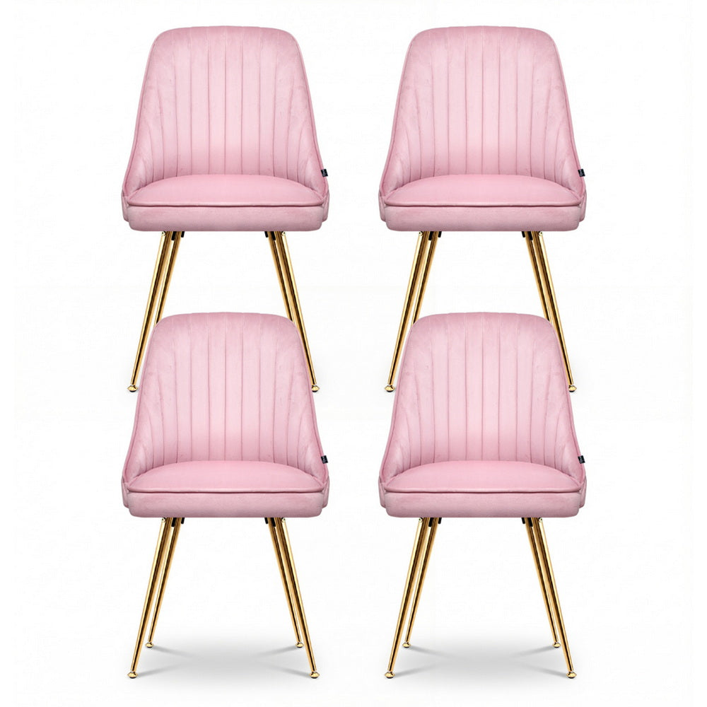 Set of 4 Pink Velvet Channel Tufted Dining Chairs