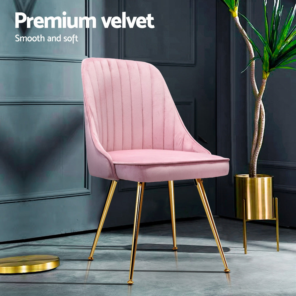 Set of 4 Pink Velvet Channel Tufted Dining Chairs
