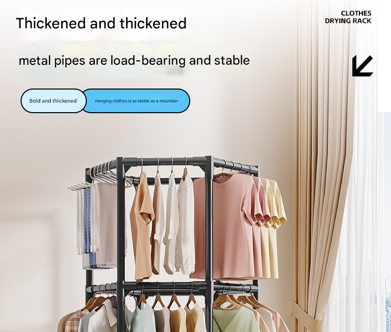 Double Layer Rolling Garment Rack with 360° Rotation – Black