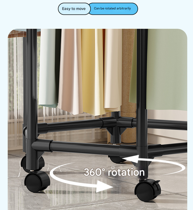 Double Layer Rolling Garment Rack with 360° Rotation – Black