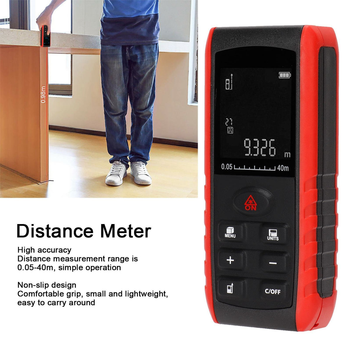 Handheld Laser Distance Measure – 0.05–40m with Display