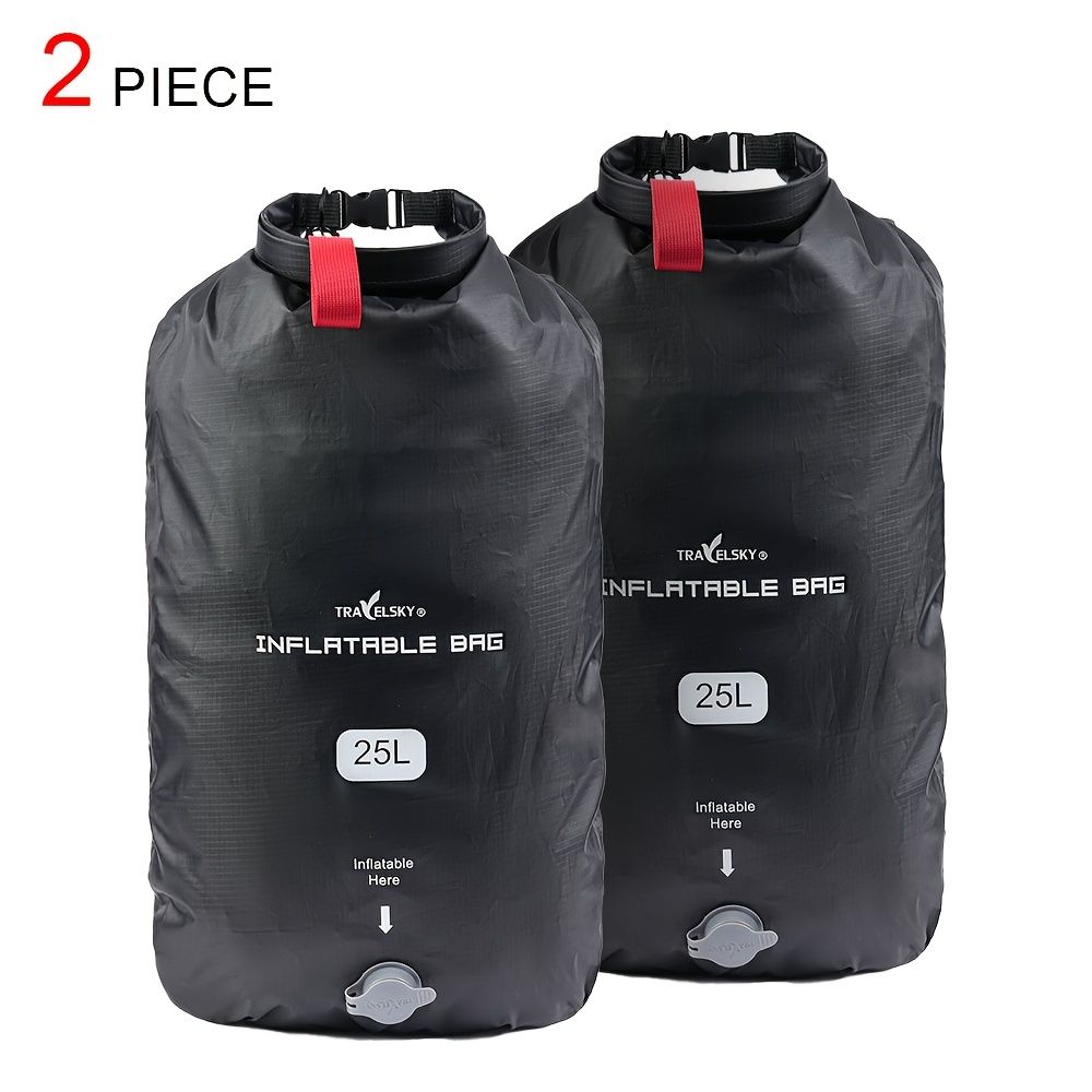 2 Piece 25L Inflatable Waterproof Dry Bag Set – Black