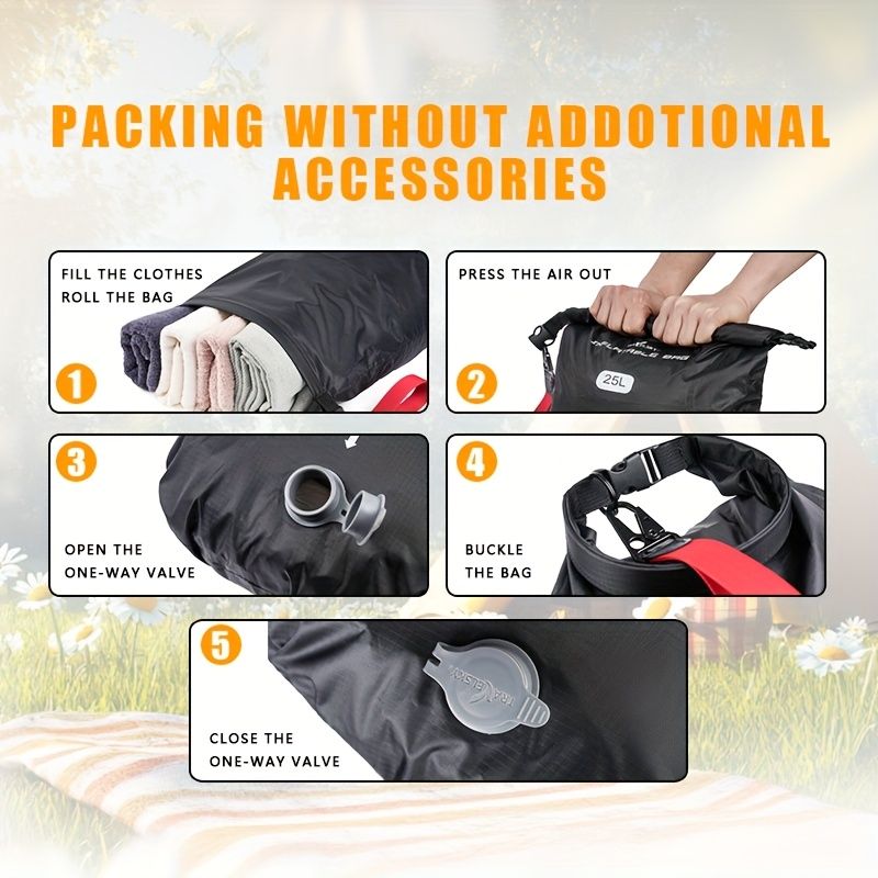 2 Piece 25L Inflatable Waterproof Dry Bag Set – Black