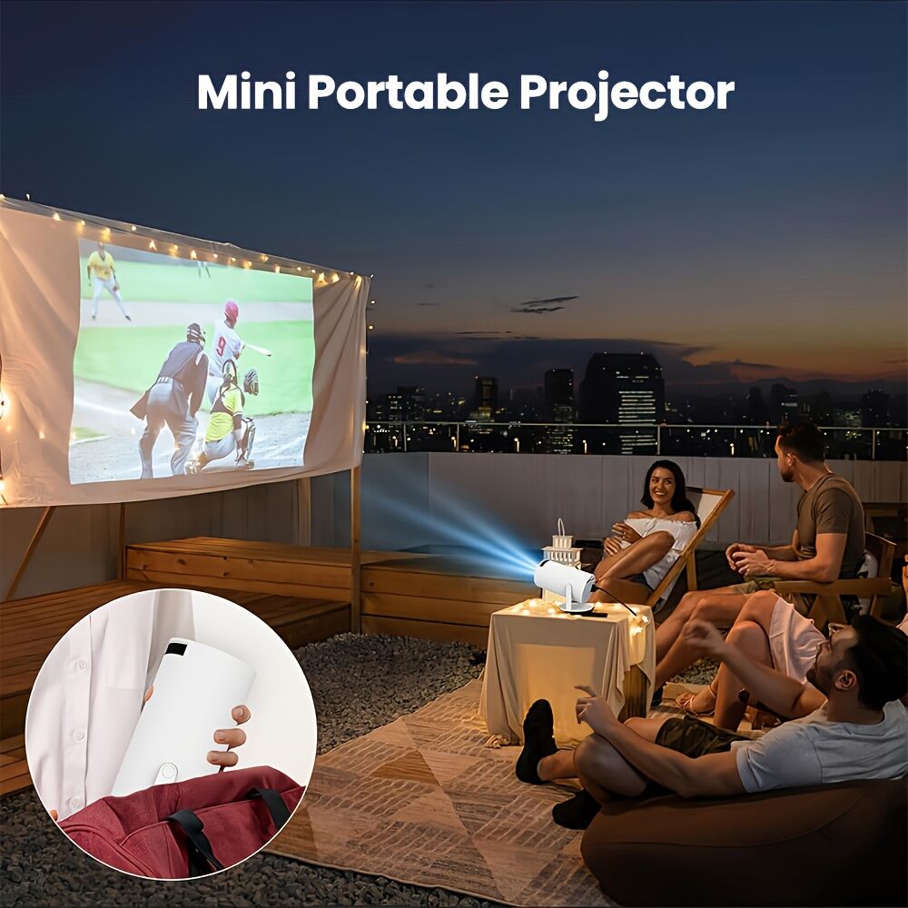 Pro mini portable projector, native 1280 * 720P support 4K / 350ANSI smart projector, with WiFi 6 BT 6.0, Screen adjustment, 180-degree rotation, home video projector with Android 11. 0 operating system built-in