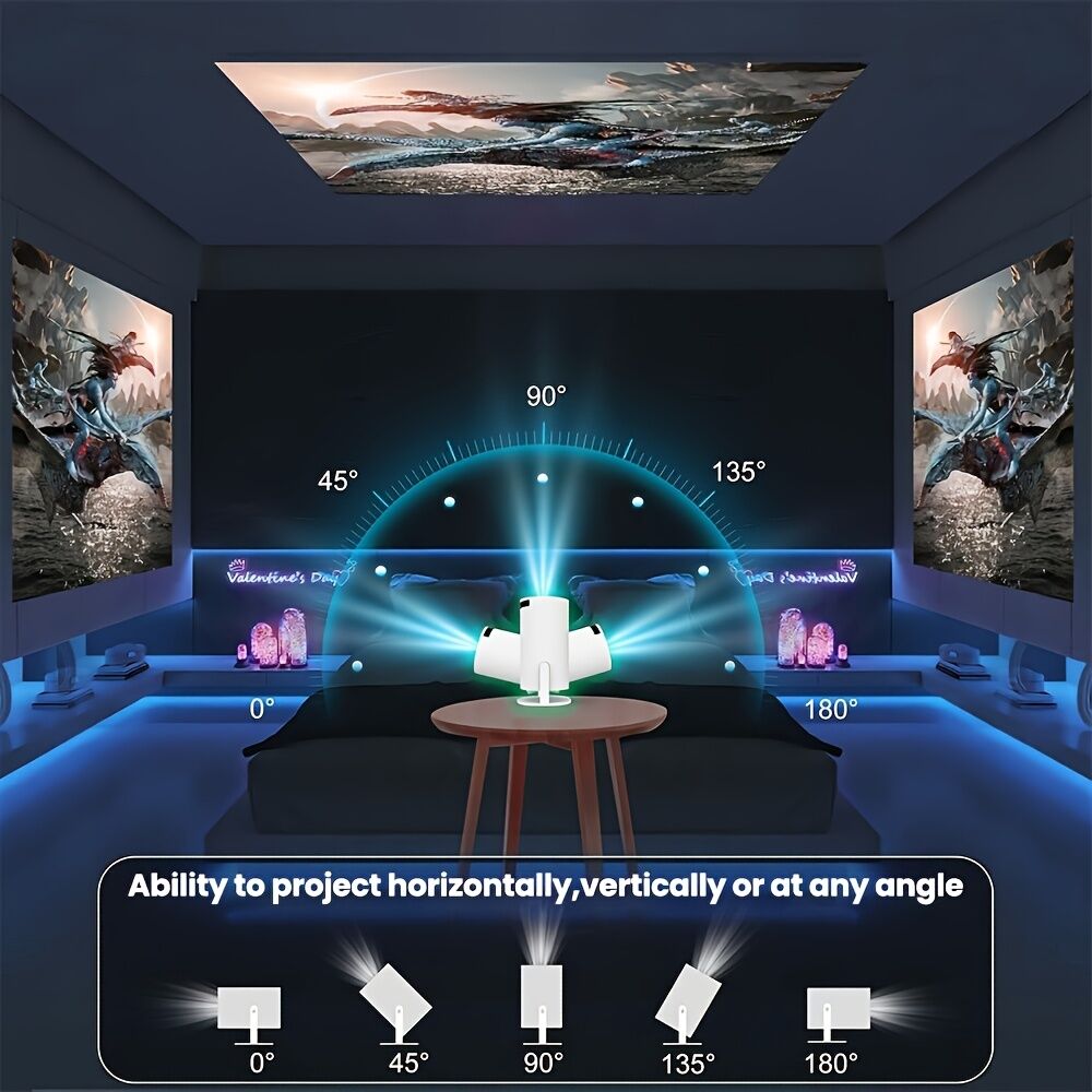 Pro mini portable projector, native 1280 * 720P support 4K / 350ANSI smart projector, with WiFi 6 BT 6.0, Screen adjustment, 180-degree rotation, home video projector with Android 11. 0 operating system built-in
