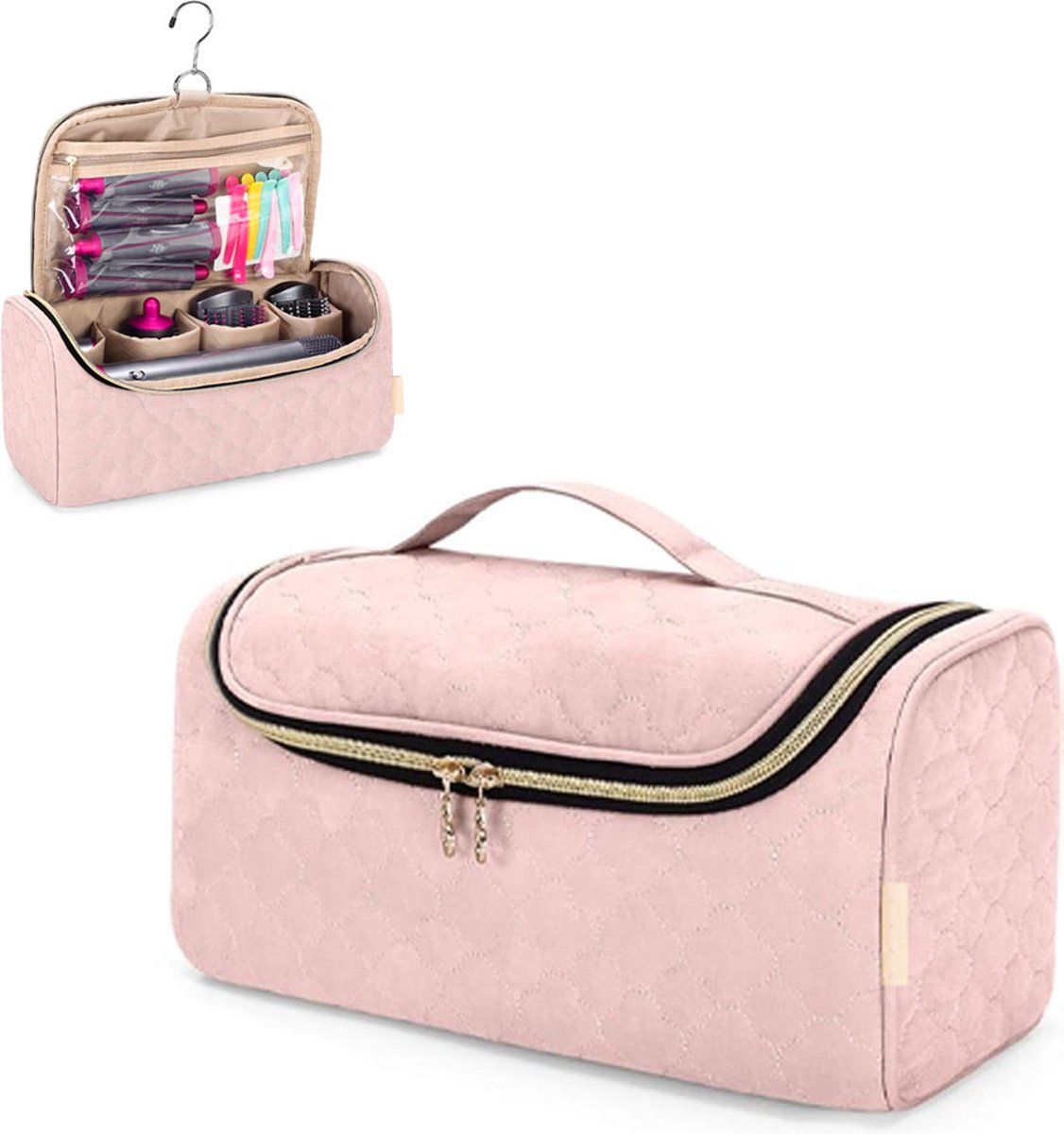 Hair Dryer Travel Case with Straightener Attachment Compartments