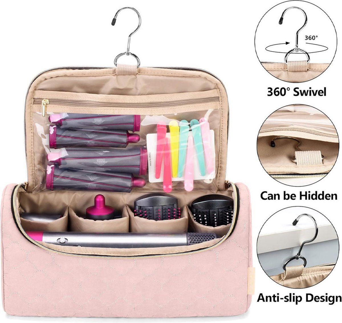 Hair Dryer Travel Case with Straightener Attachment Compartments