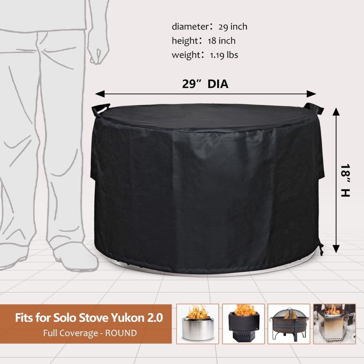 Round Gas Fire Pit Cover 36x20 inch – Waterproof 420D Polyester