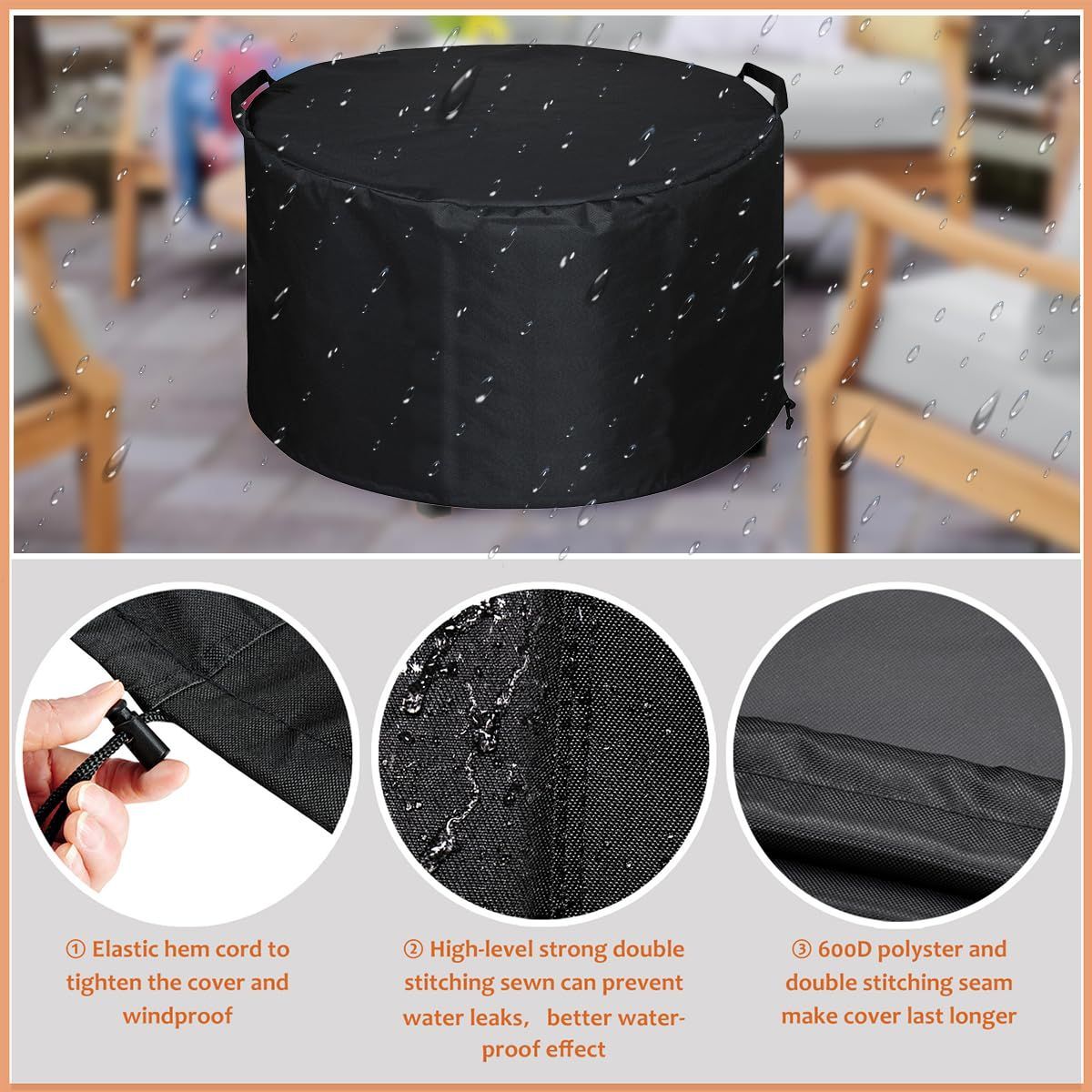 Round Gas Fire Pit Cover 36x20 inch – Waterproof 420D Polyester