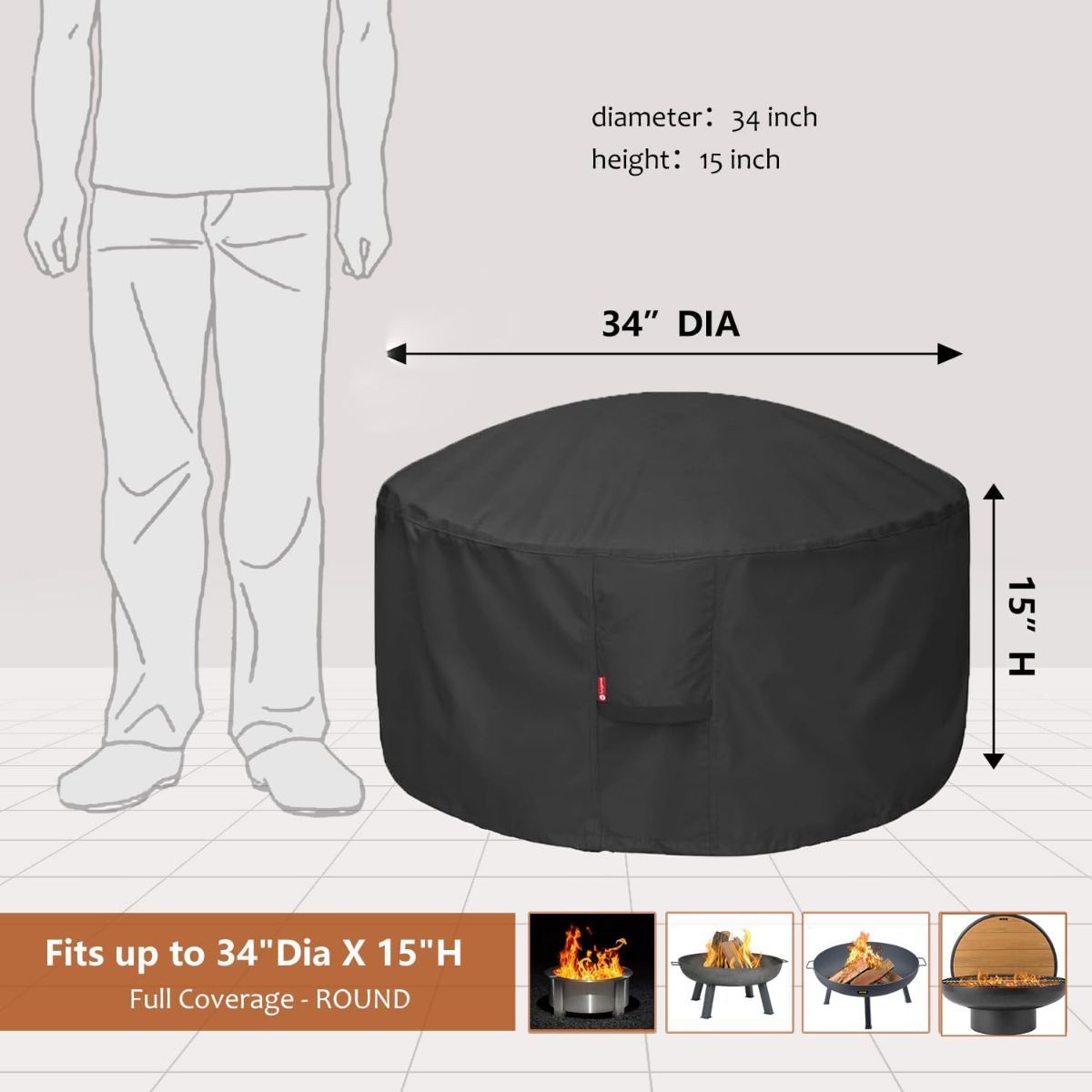 Round Gas Fire Pit Cover 36x20 inch – Waterproof 420D Polyester