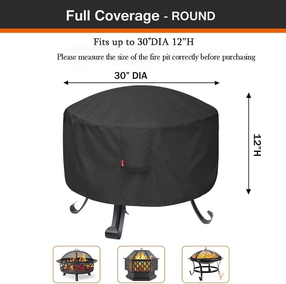 Round Gas Fire Pit Cover 40x22 inch – Waterproof 420D Polyester