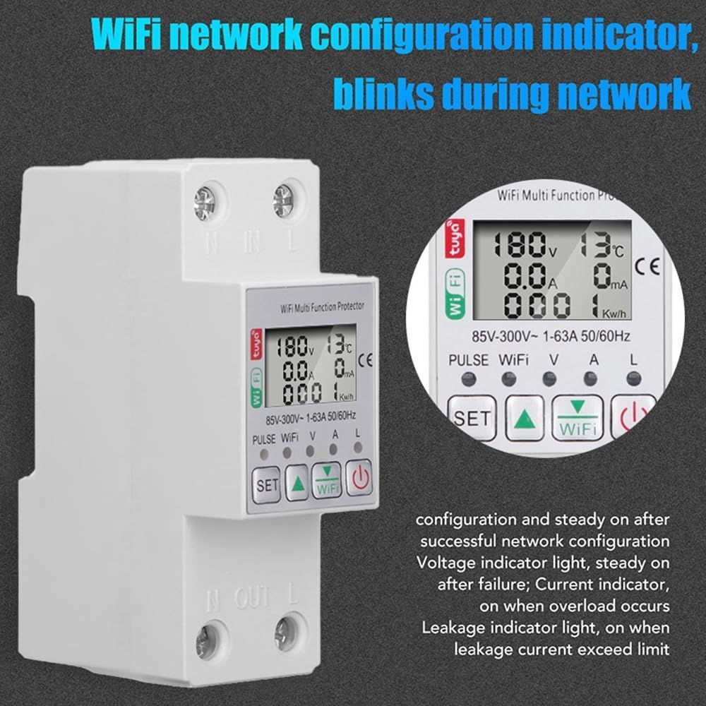 Smart Circuit Breaker with Power Metering – 63A, 2 Pole DIN Rail