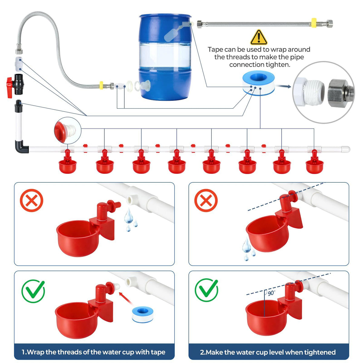 57 Piece Automatic Chicken Waterer Kit with 8 Water Cups
