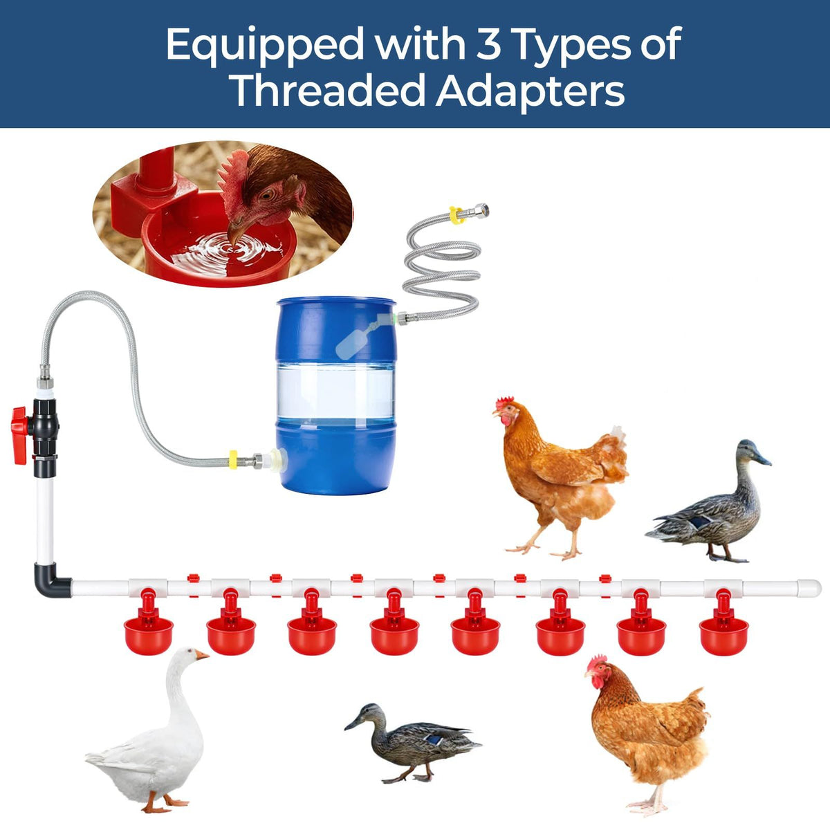 57 Piece Automatic Chicken Waterer Kit with 8 Water Cups