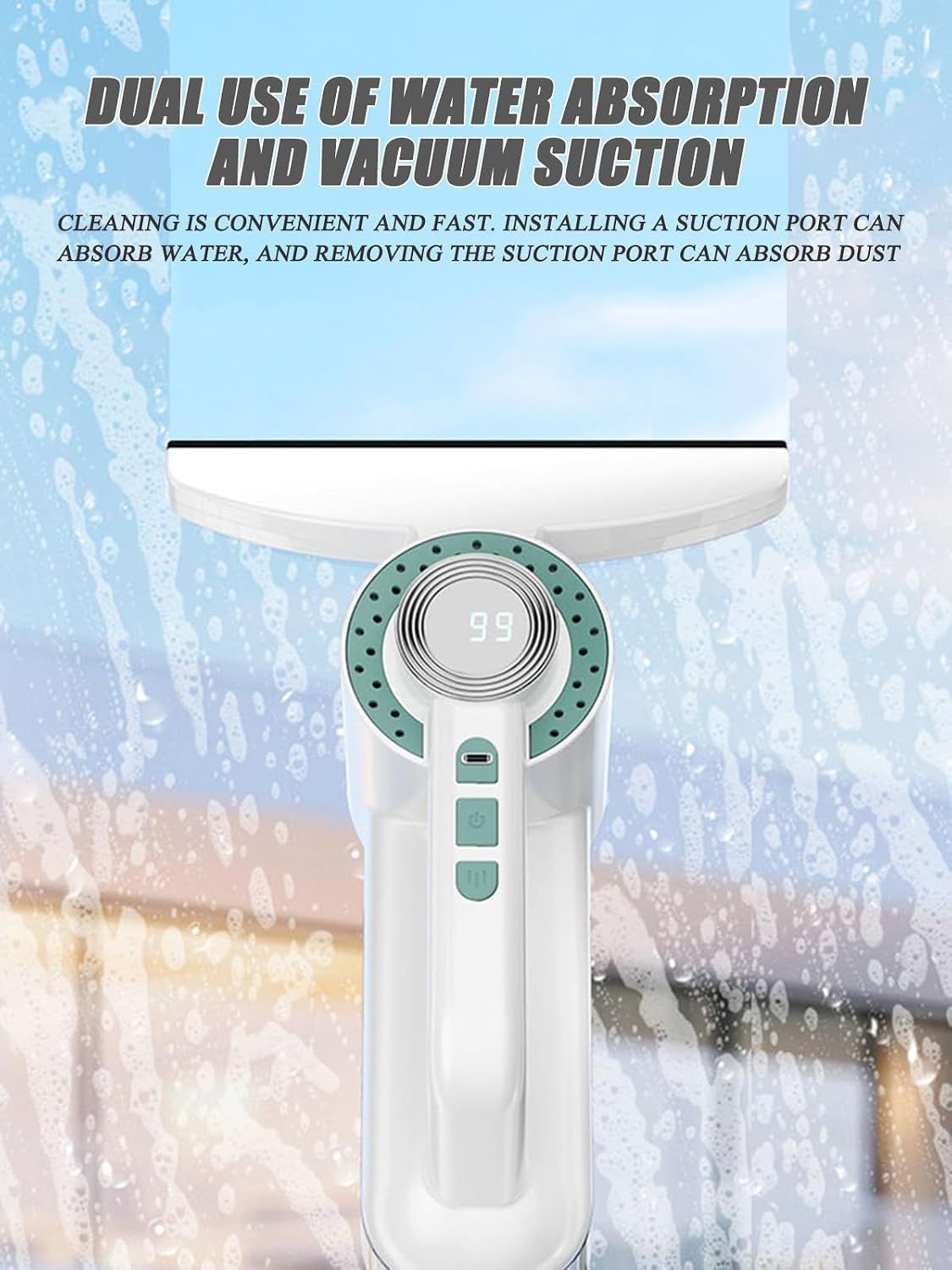 1200Pa Cordless Electric Window Cleaner – LED Display, Grey