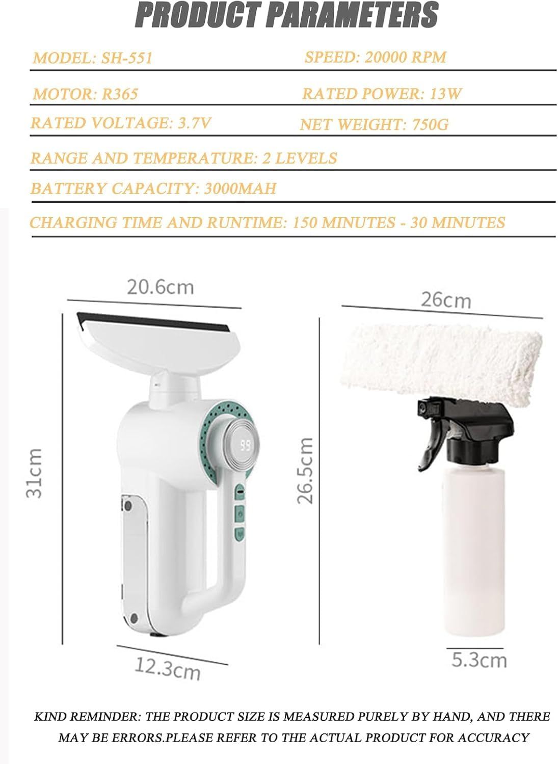 1200Pa Cordless Electric Window Cleaner – LED Display, Grey