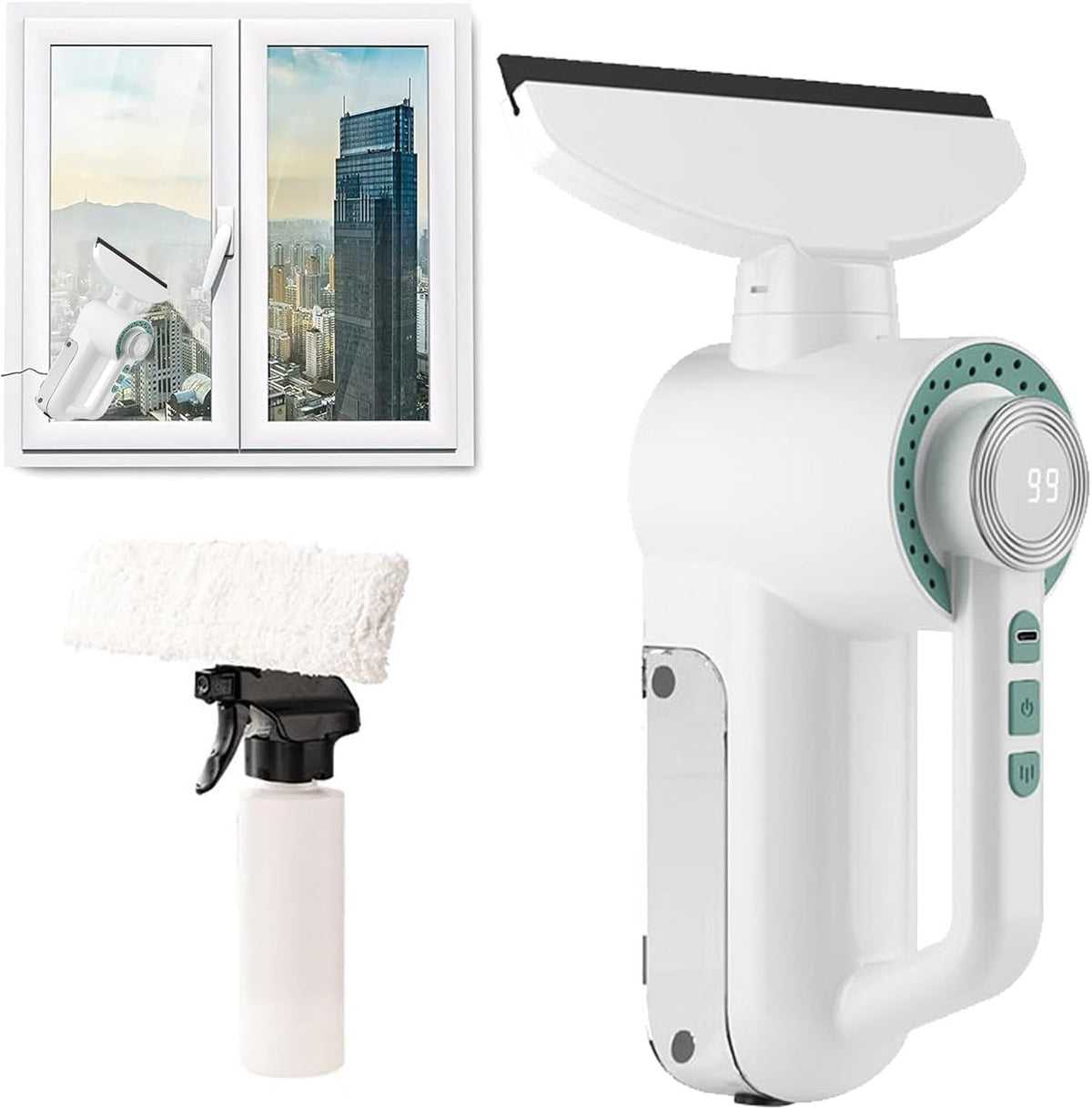 1200Pa Cordless Electric Window Cleaner – LED Display, Grey