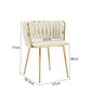Set of 2 Beige Velvet Woven Dining Chairs – Golden Metal Legs