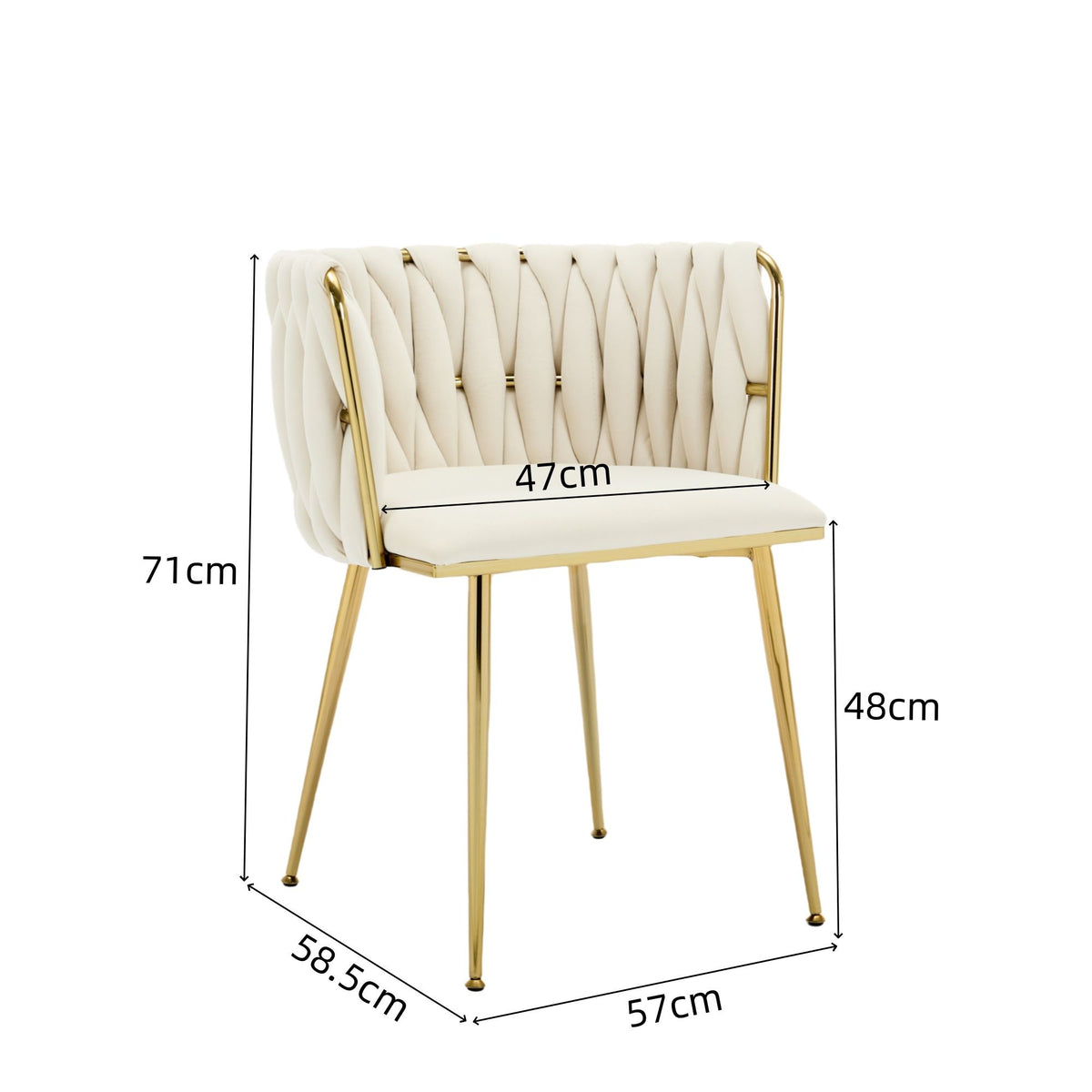 Set of 2 Beige Velvet Woven Dining Chairs – Golden Metal Legs