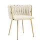 Set of 2 Beige Velvet Woven Dining Chairs – Golden Metal Legs