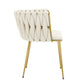 Set of 2 Beige Velvet Woven Dining Chairs – Golden Metal Legs