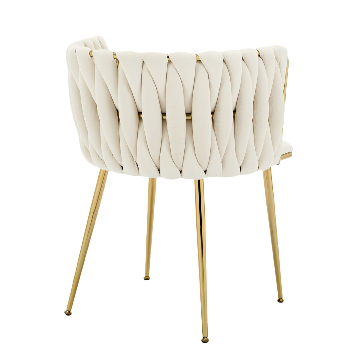 Set of 2 Beige Velvet Woven Dining Chairs – Golden Metal Legs