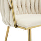 Set of 2 Beige Velvet Woven Dining Chairs – Golden Metal Legs