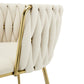 Set of 2 Beige Velvet Woven Dining Chairs – Golden Metal Legs