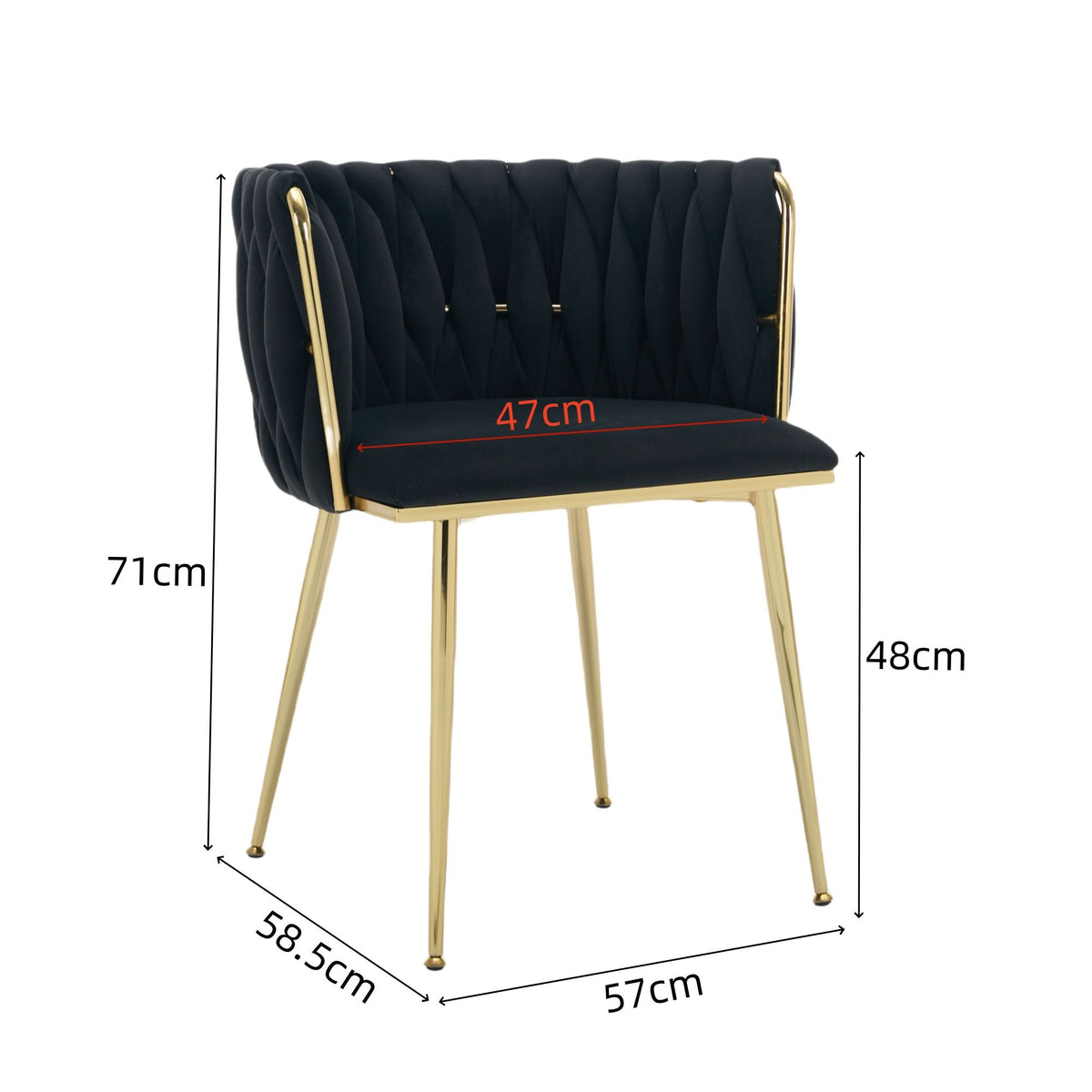 Set of 2 Black Velvet Woven Dining Chairs – Golden Metal Legs