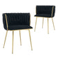 Set of 2 Black Velvet Woven Dining Chairs – Golden Metal Legs