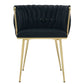 Set of 2 Black Velvet Woven Dining Chairs – Golden Metal Legs