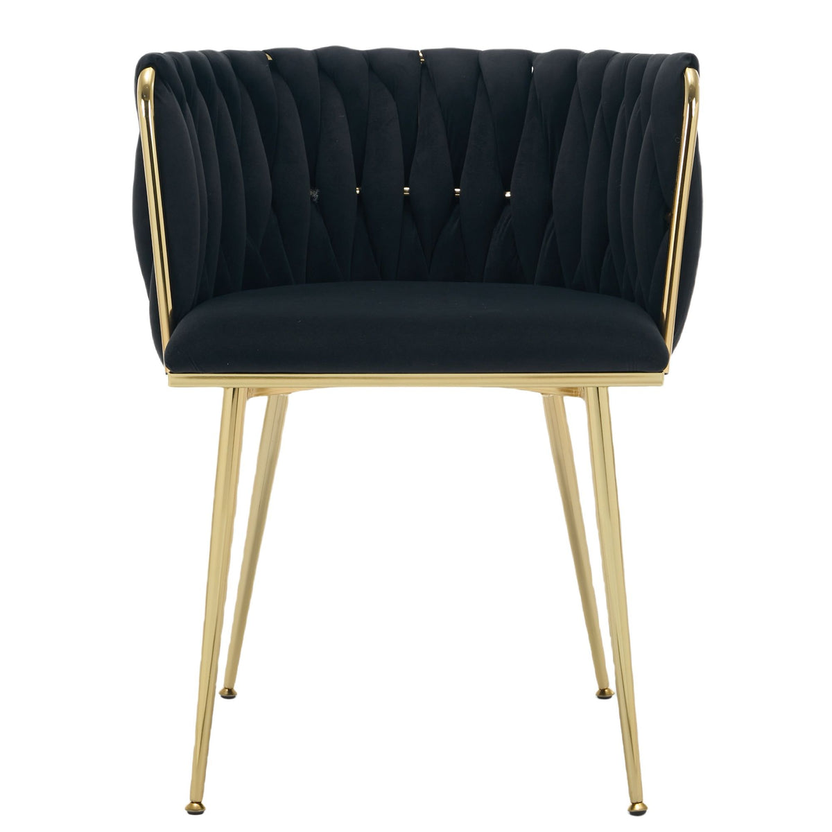 Set of 2 Black Velvet Woven Dining Chairs – Golden Metal Legs