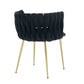 Set of 2 Black Velvet Woven Dining Chairs – Golden Metal Legs