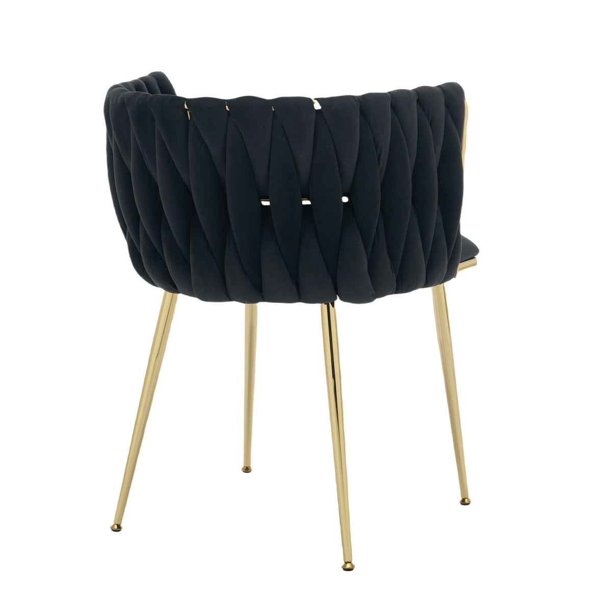 Set of 2 Black Velvet Woven Dining Chairs – Golden Metal Legs