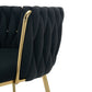 Set of 2 Black Velvet Woven Dining Chairs – Golden Metal Legs