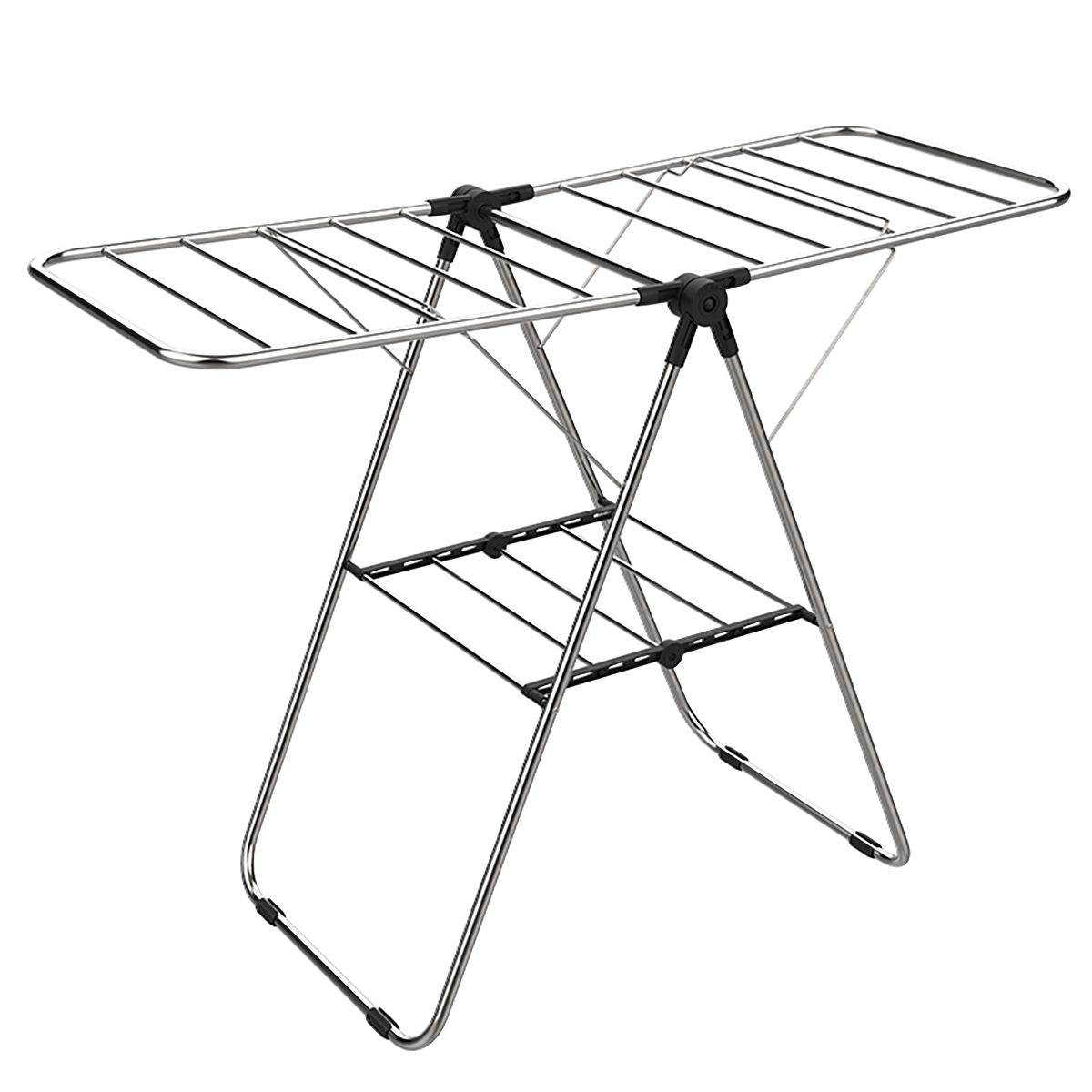 Stainless steel folding wing clothes drying rack silver