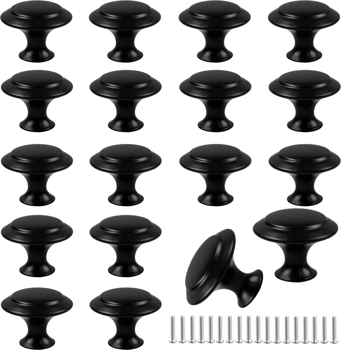 18 Piece Black Cabinet Knobs – 30mm Aluminium Alloy