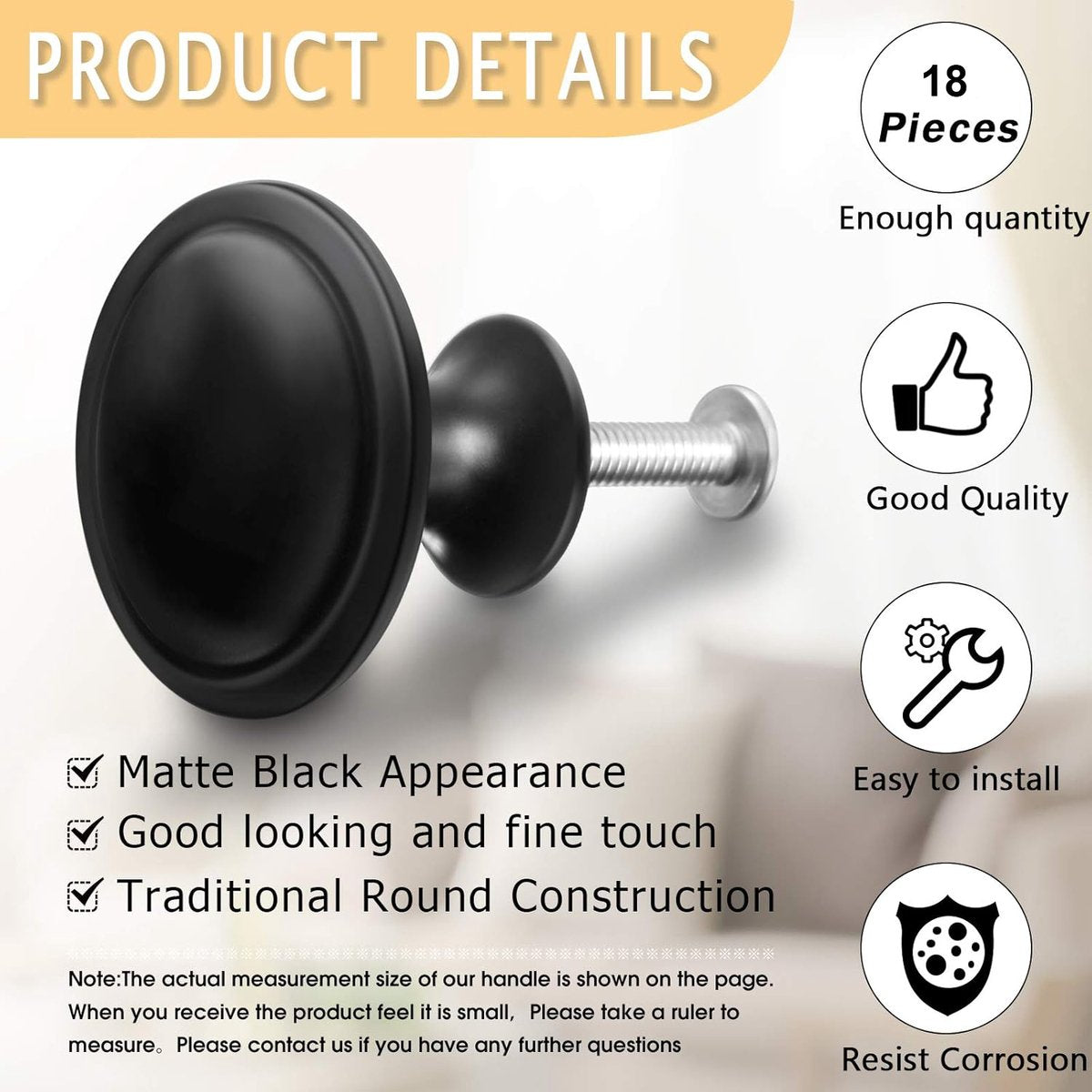 18 Piece Black Cabinet Knobs – 30mm Aluminium Alloy