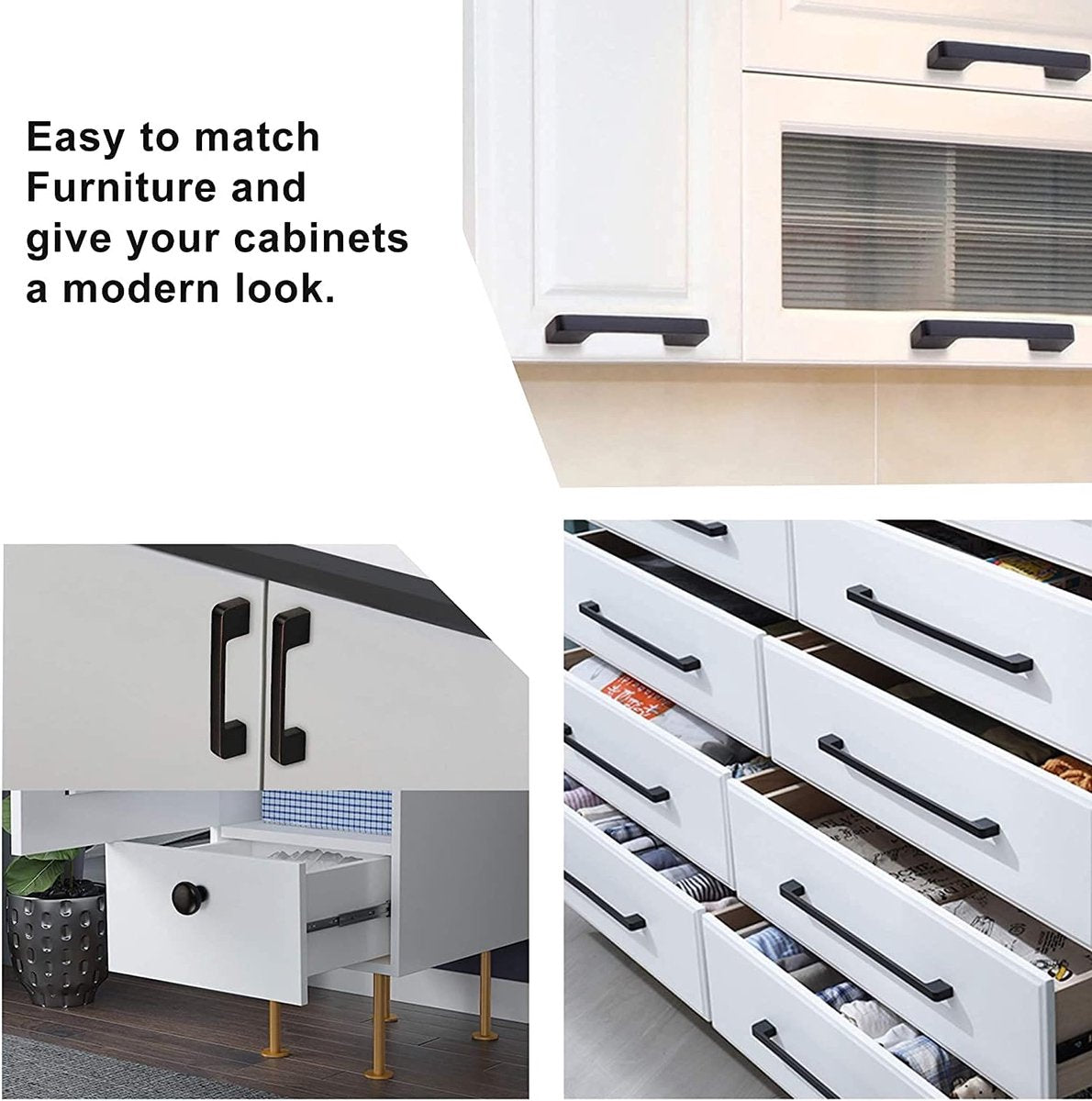 10 Piece Black Kitchen Cabinet Handles – 96mm Hole Spacing